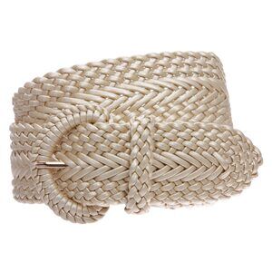 6933 2 Inch Wide Hand Made Soft Metallic Woven Braided Round Belt, Matt Gold